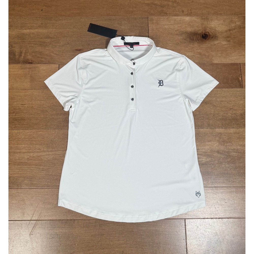 Greyson Golf Polo Performance Shirt White Detroit Tigers Embroidered Wmns Lg NWT